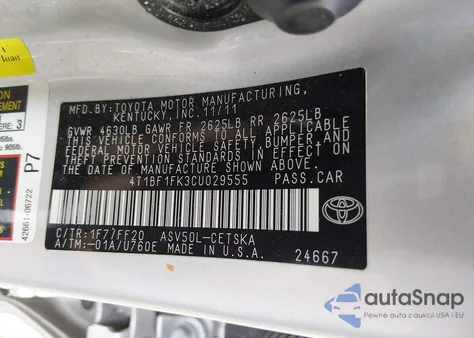 2012 Toyota Camry Se z USA, uszkodzony, nr VIN 4T1BF1FK3CU029555